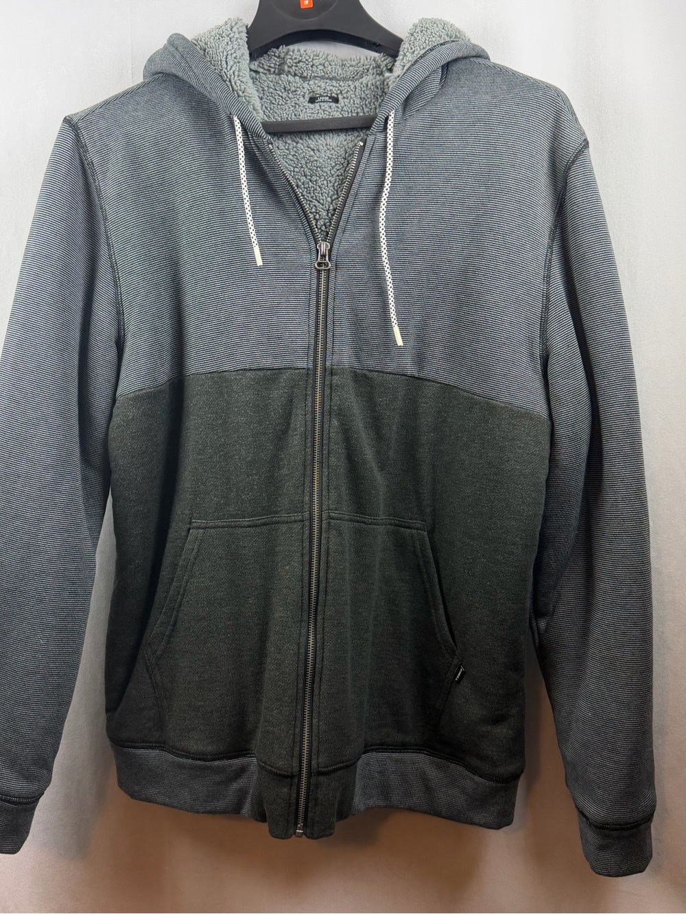 O'Neill Men's Two-Tone Gray Zip-Up Hoodie with Sherpa Hood Size L